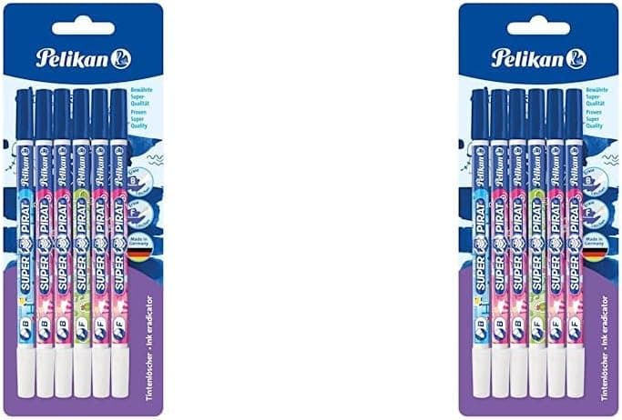 Pelikan Corretor de caneta Super Pirat 850 de tinta de ponta dupla, ponta de pena corretiva F e B, 6 peças, kit escolar - 306696