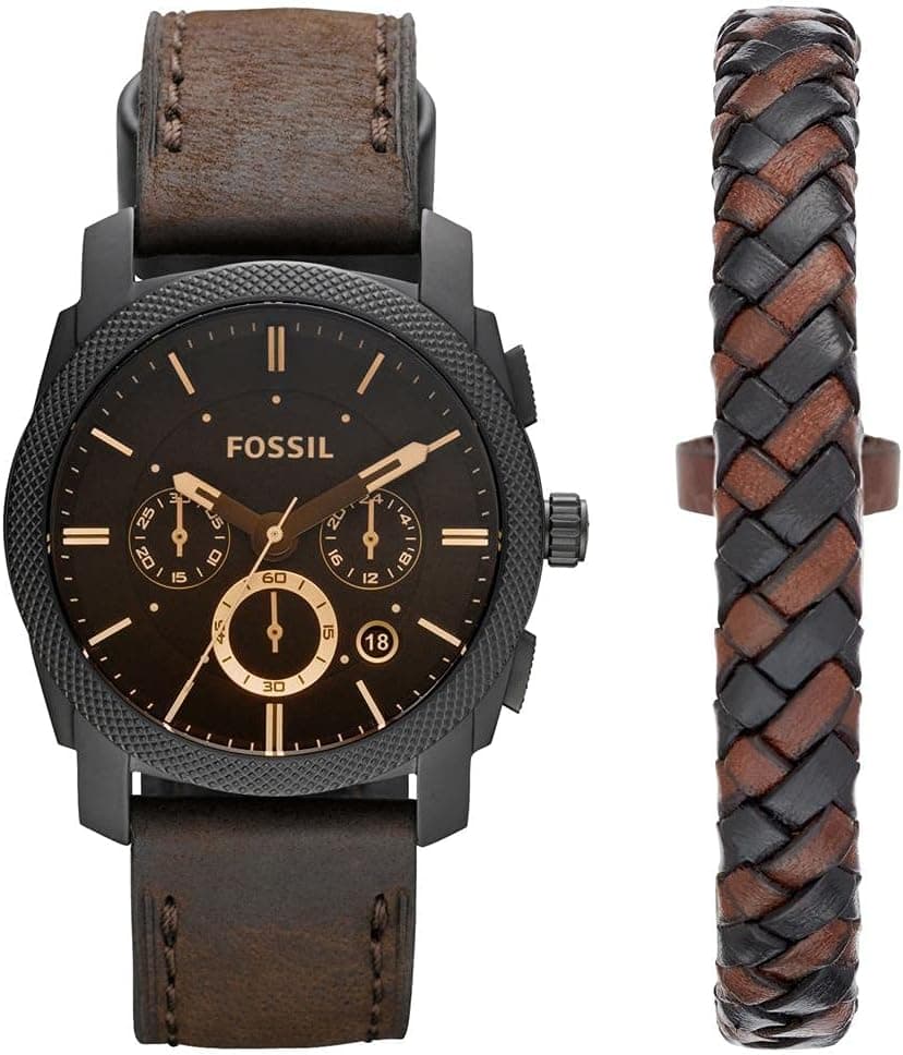 Fossil Machine Relógio para homem, movimento cronógrafo com correia de aço ou pele