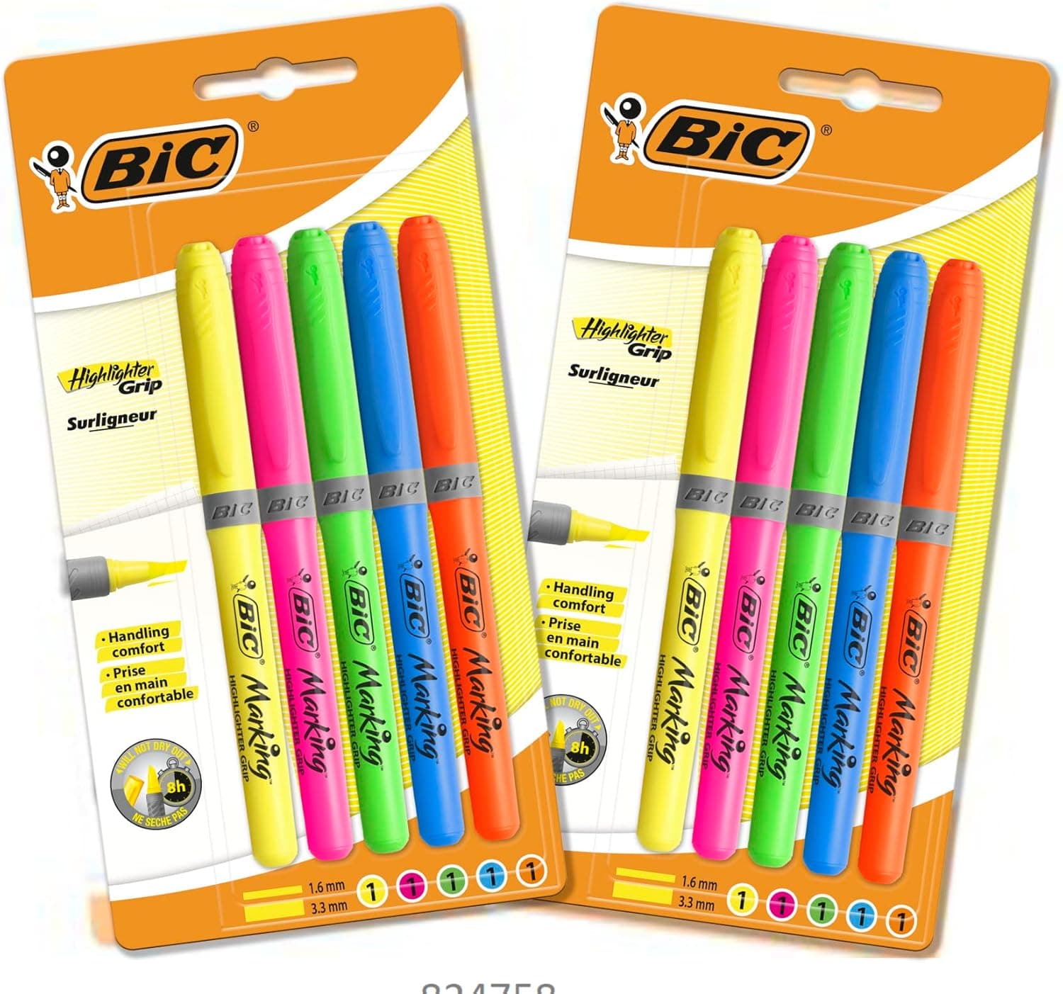 BIC Highlighter Grip Marcadores com ponta chanfrada modular e tinta com base de água - 10 (2 pacotes de 5)