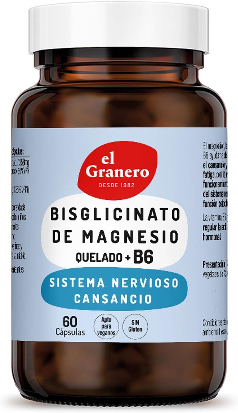 O celeiro - bisglicinato de magnésio quelado com vitamina B6-60 cápsulas vegetais - complemento alimentar - diminui o cansaço e a fadiga - adequado para veganos - sem glúten