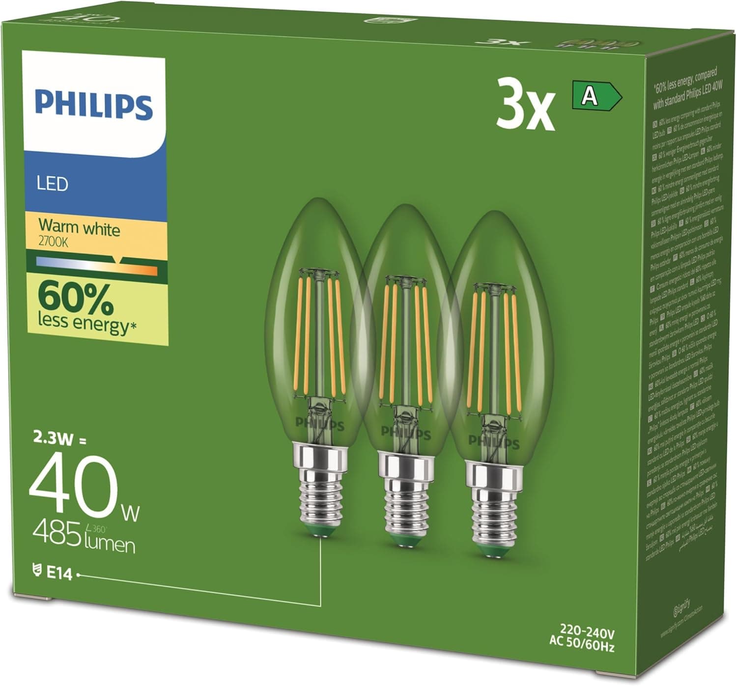 Philips LED CLA 40W B35 E14, 2700K CL UE 3CT/4 EC