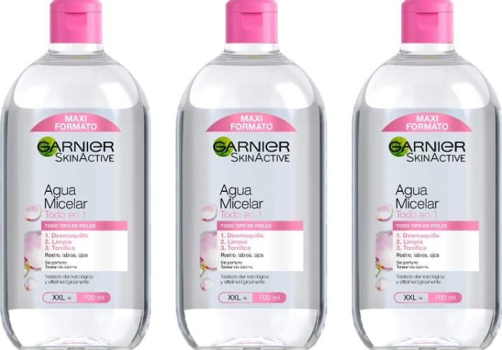 Garnier Skin Active, água micelar tudo em um, desmaquilhante, limpador facial, 700 ml x 3