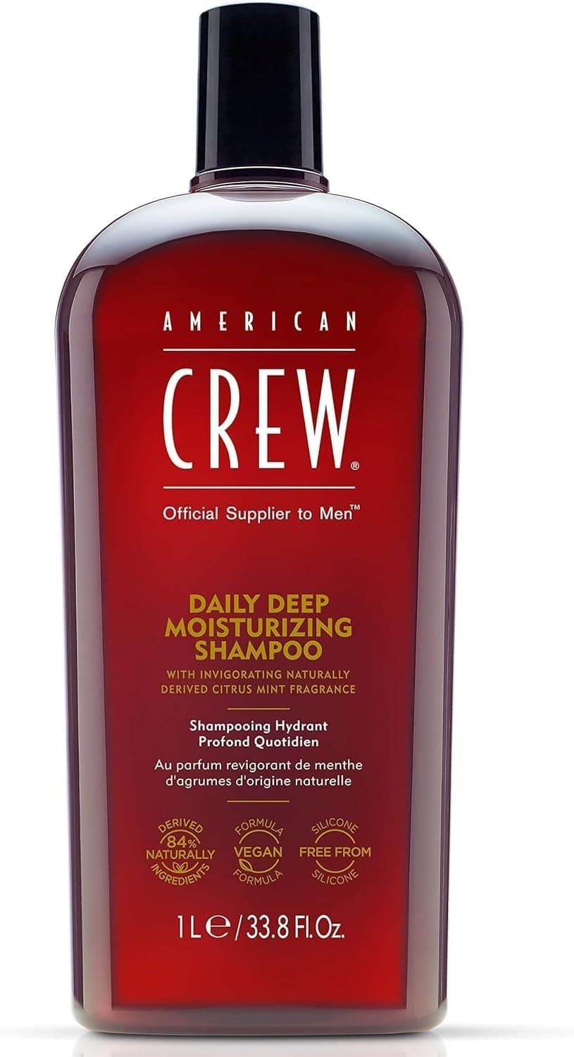 American Crew – Daily Deep Moisturizing Shampoo, champô hidratante, fornece hidratação e suavidade, ingredientes naturais, sem silicone, para todos os tipos de cabelo, para homens, 1 L