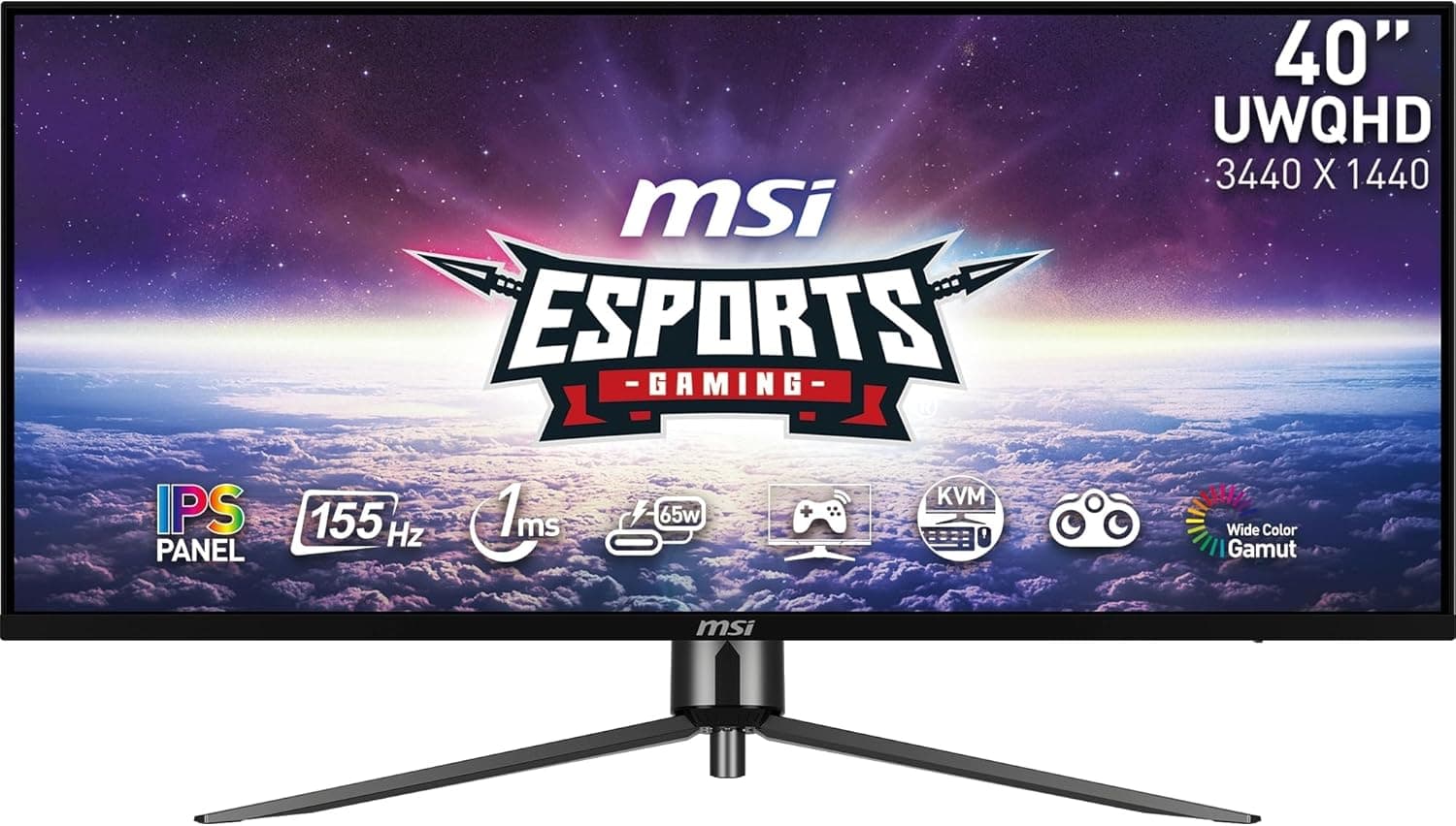 MSI mag 401QR Monitor de jogos UWQHD de 40" (3440 x 1440), painel IPS, 155 Hz / 1 ms, 21:9, HDR 400, FreeSync Premium, Display Port 1,4 a & HDMI 2.0 e porta Tipo O C - Preto