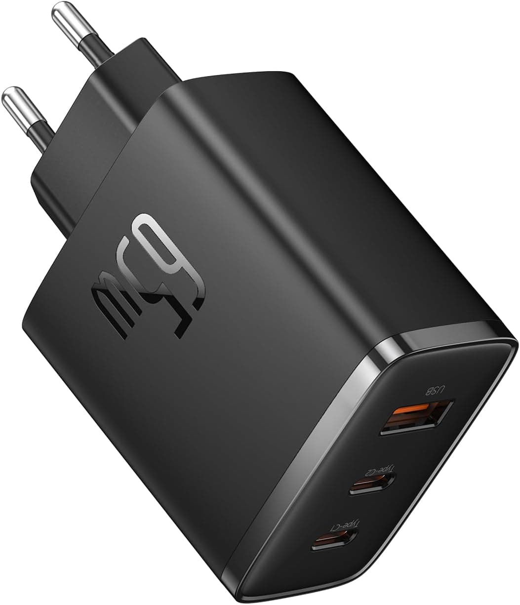 Baseus 65W GaN | Carregador USB‑C rápido com 3 portas PD e PPS compatível com portátil e smartphone