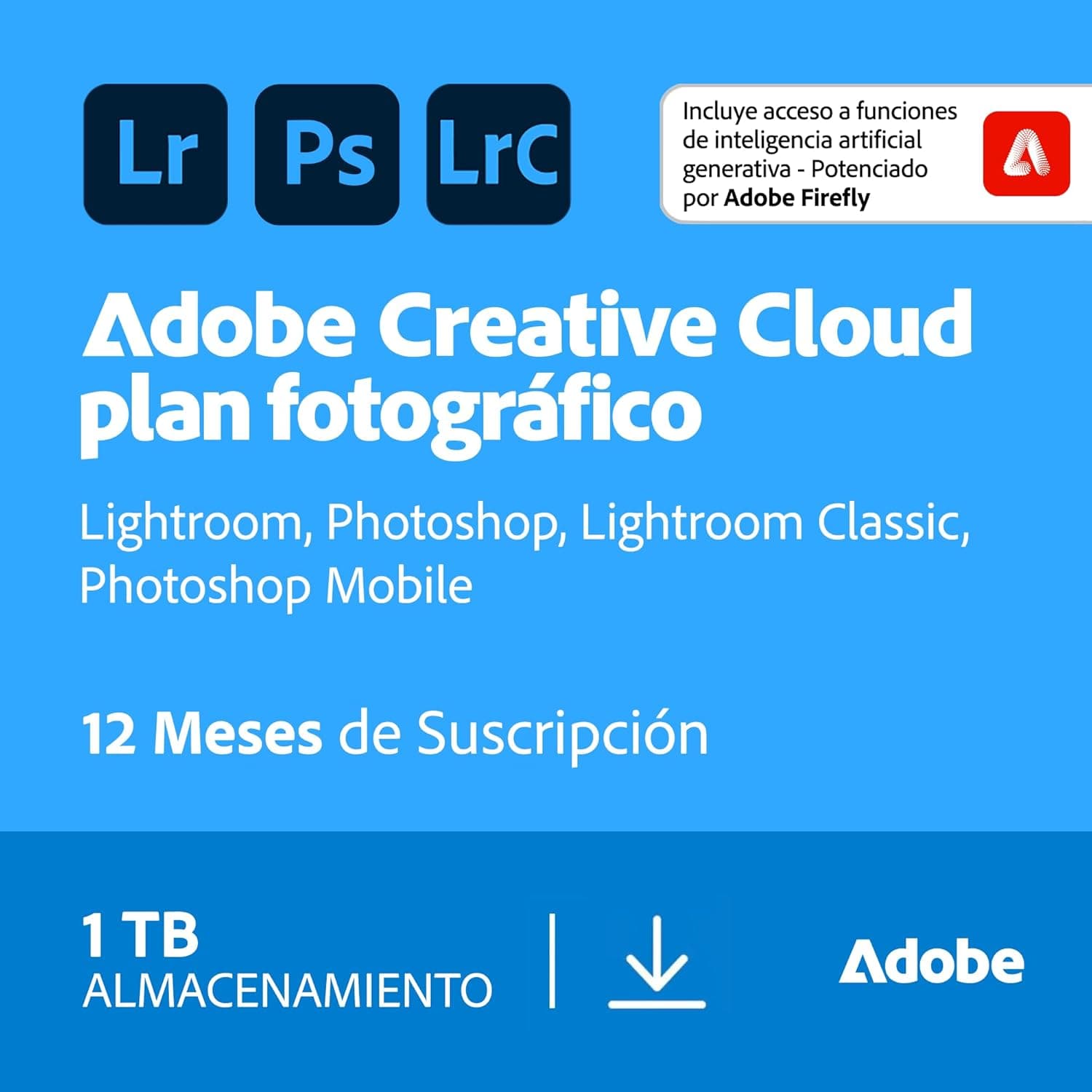 Plano de fotografia da Creative Cloud | com 1TB | 1 ano | PC/Mac | Código de ativação enviado por e-mail