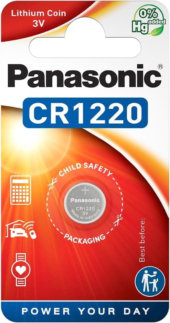 Panasonic CR1220 Pilha botão de lítio não recarregável, 3 V, 35 mAh, embalagem de 1 unidade