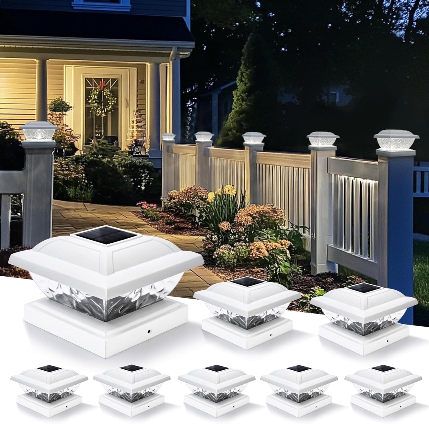 Solpex Luzes solares de poste IP65 impermeáveis, luzes solares para exteriores, candeeiro de poste de jardim, para postes de madeira 5 × 5 4 x 4 3,5 polegadas/13 × 10 9 x 9 cm (embalagem de 8)