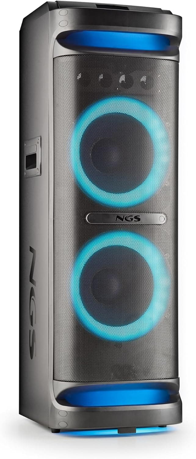 NGS Wild Space 3 - Altifalante portátil, compatível com tecnologia Bluetooth, True Wireless Stereo, Subwoofer + Tweeter duplo, Micro SD/USB/AUX IN, rodas, cor preta