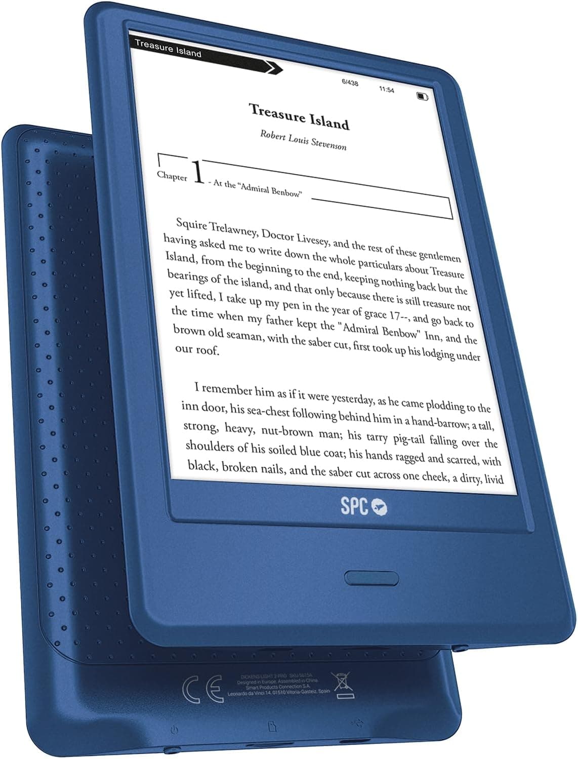 SPC Dickens Light 2 Pro Tela de 6 polegadas tátil E-Ink | brilho ajustável e temperatura de cor, 8 GB mais de 8000 livros, 1 mês de autonomia, leve e fino, USB-C | azul