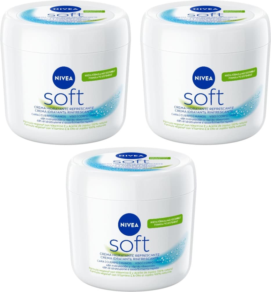 NIVEA Soft, creme multiusos com óleo de jojoba e vitamina E, 500 ml x 3