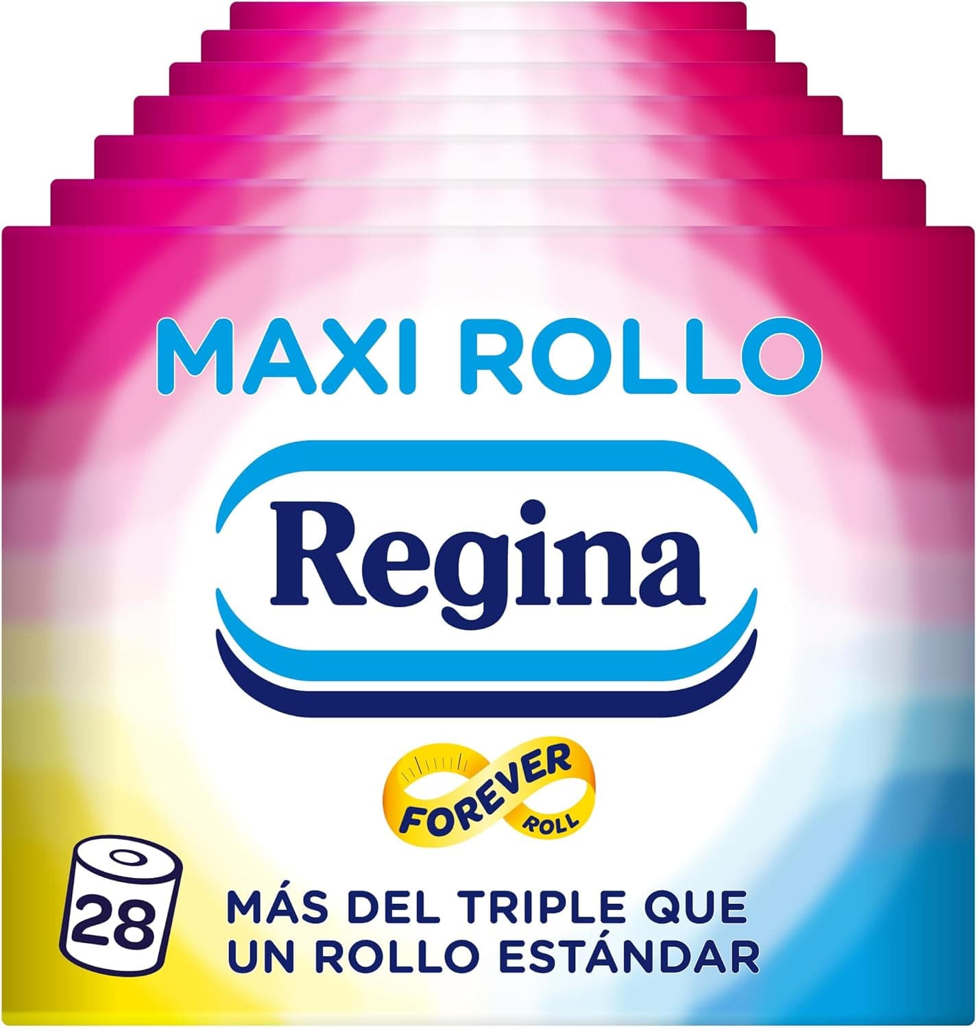 Regina Maxi Rolo - 28 rolos maxi de papel higiénico, 500 folhas de 2 camadas por rolo, mais do triplo do que um rolo padrão, embalagem de plástico reciclado a 60%, papel 100 % certificado FSC®