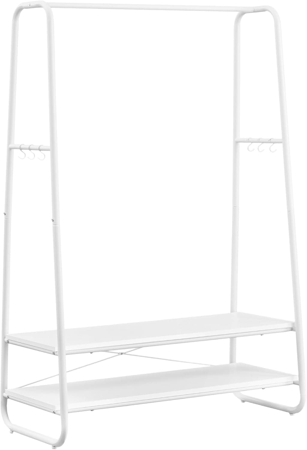 VASAGLE Cabide , cabide de entrada com 2 prateleiras, 6 ganchos em forma de S, moldura de aço, para quarto, nuvem branca e branco mate RGR112W02