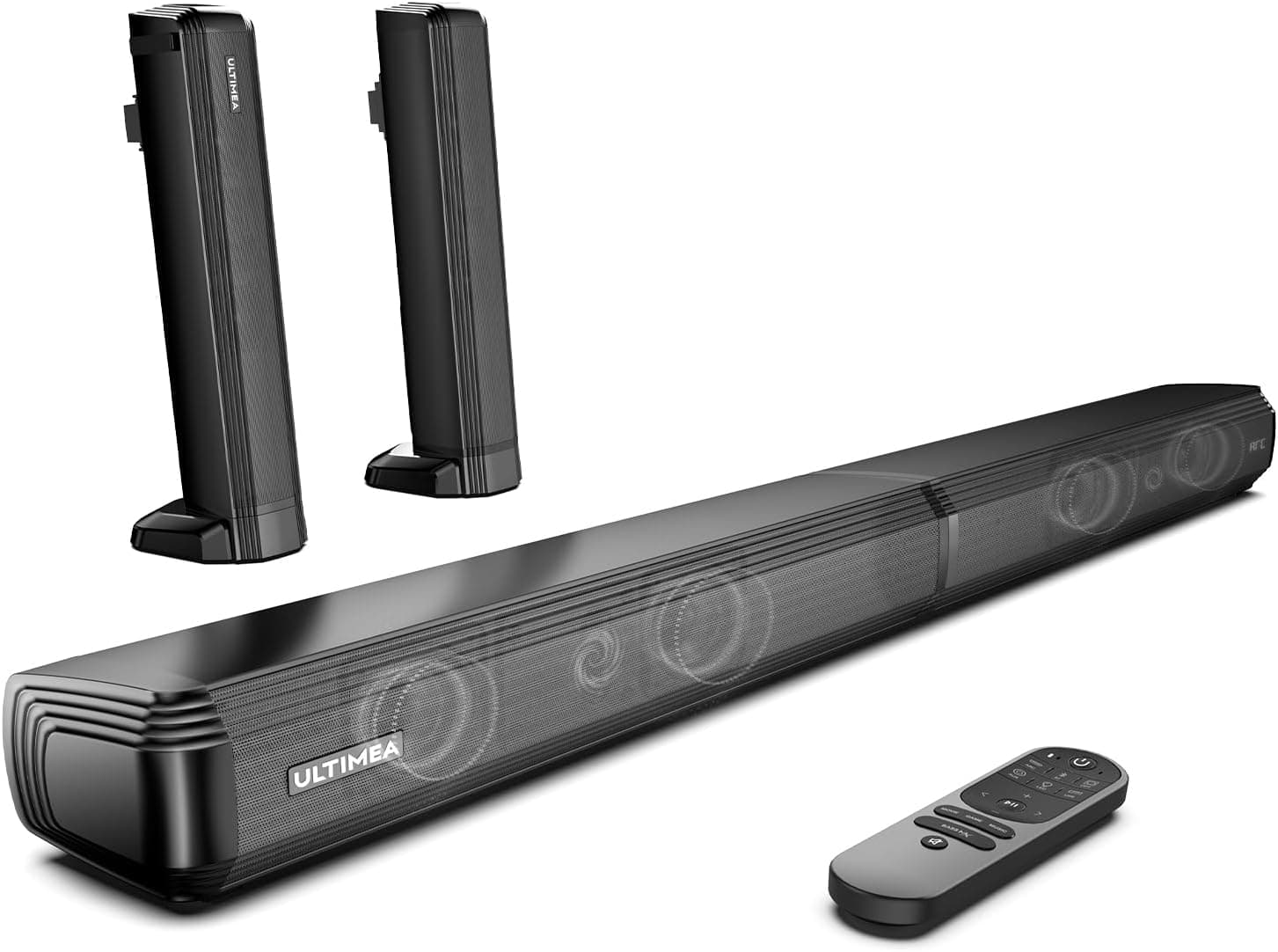 ULTIMEA 2,2 ch Barra de som para TV, 2 em 1 barra de som destacável para TV, Bluetooth 5,3 TV Sound Bar, 3 modos de qualificação e graves ajustáveis colunas de TV, ARC/óptico/Aux, Apollo S40