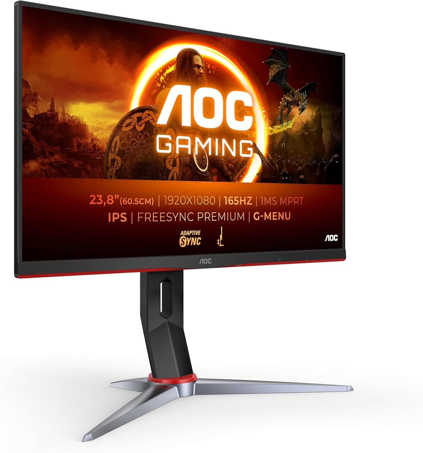 AOC Gaming 24G2SP Monitor FHD de 24 polegadas, 165 Hz, 1 ms, FreeSync Premium (1920 x 1080, VGA, HDMI, DisplayPort), preto e vermelho