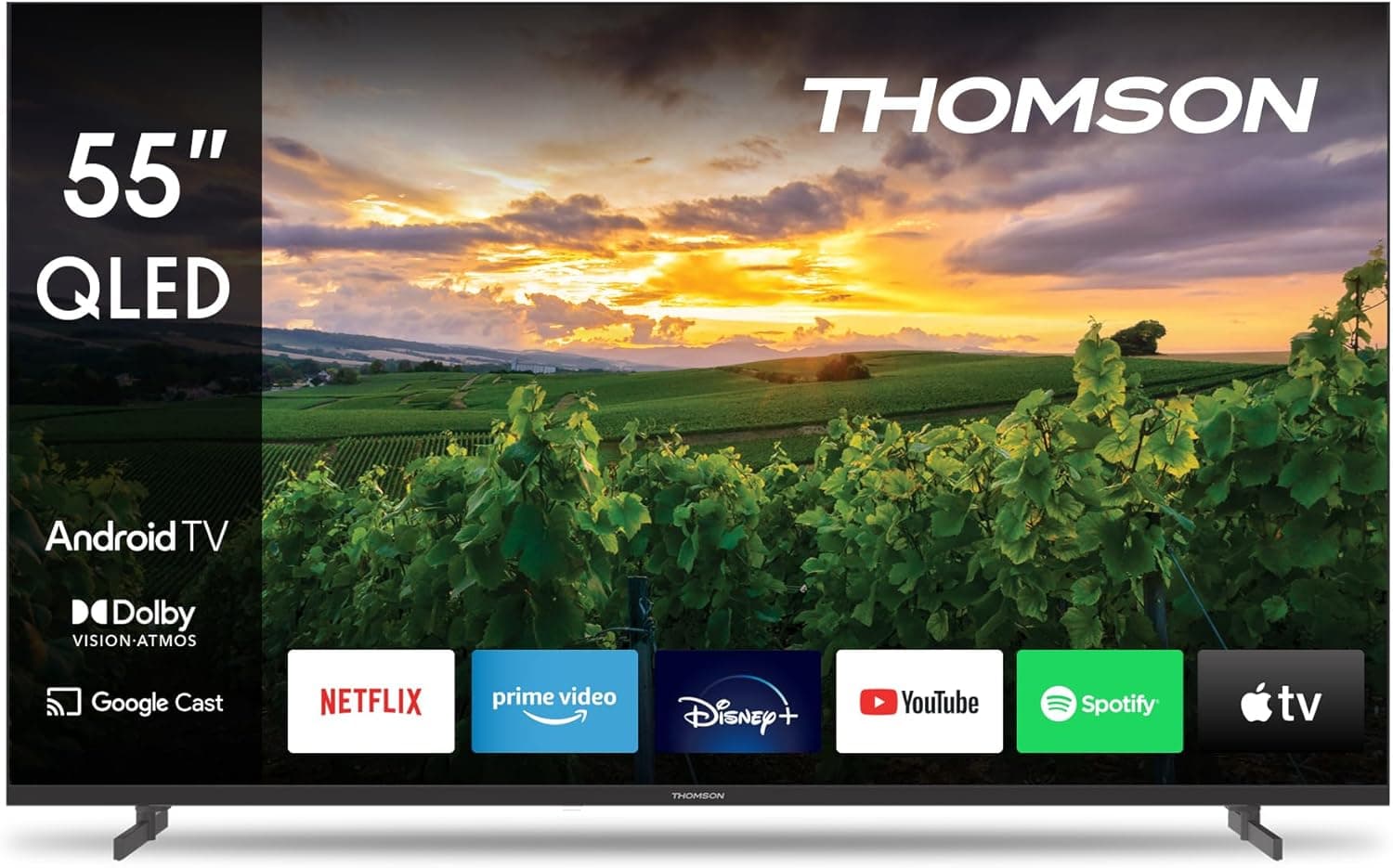 THOMSON 55 polegadas (139 cm) QLED Smart Android TV, Google Assistant, Wi-Fi, Dolby Digital, Bluetooth, Triple-Tuner (cabo/satélite/antena), HDMI, Ci+, painel A+ 55QA2S13333