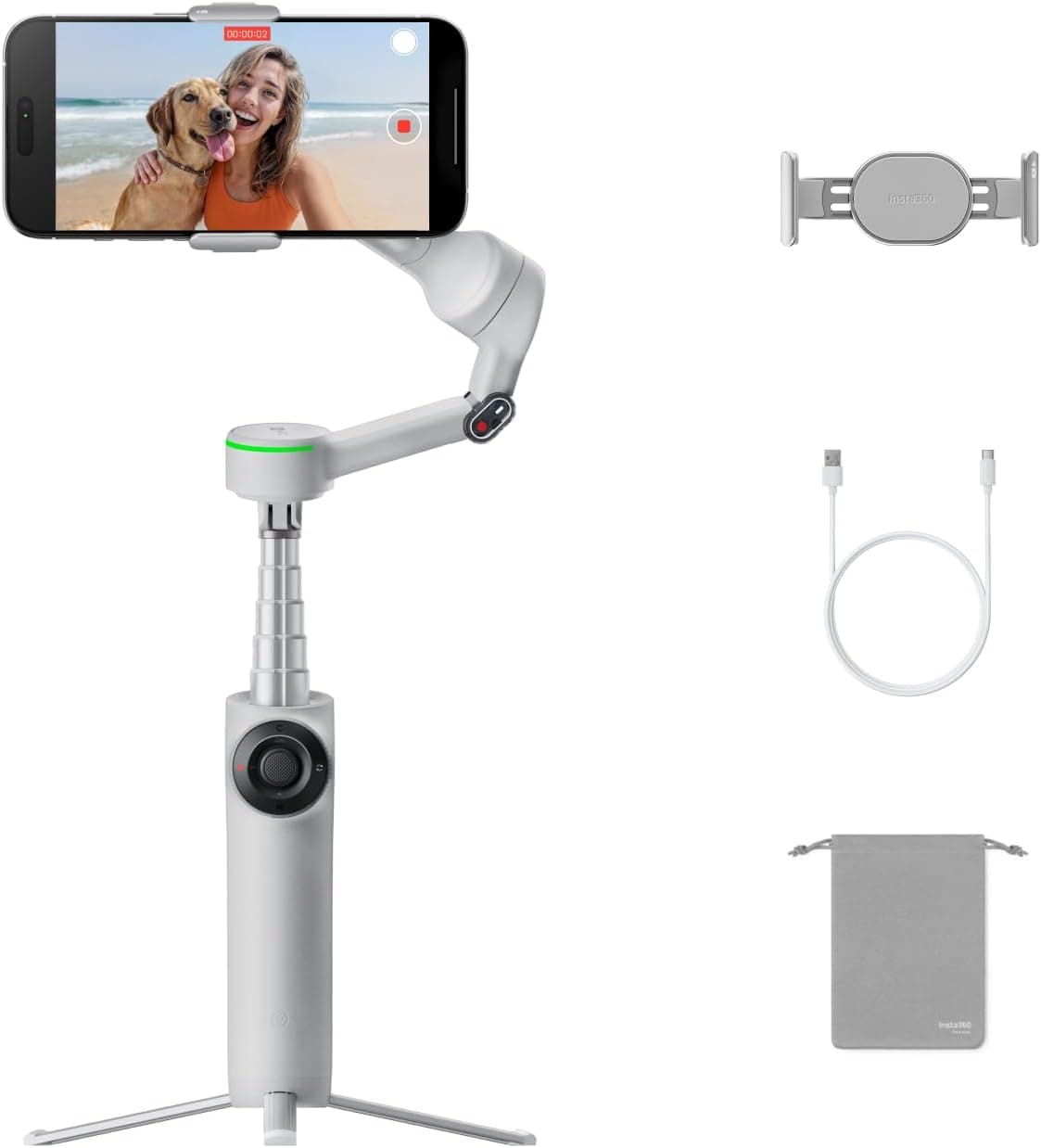 Insta360 Flow 2 Pro Cinzento - Gimbal com IA para telemóvel, segue mais de 200 apps com Apple DockKit, multi-pessoa e panorâmico de 360º, com tripé/Selfie Stick, estabilizador iPhone/Android
