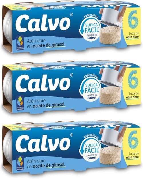 Calvo Atum claro em óleo de girassol, pack 6 x 65 g, 3 embalagens