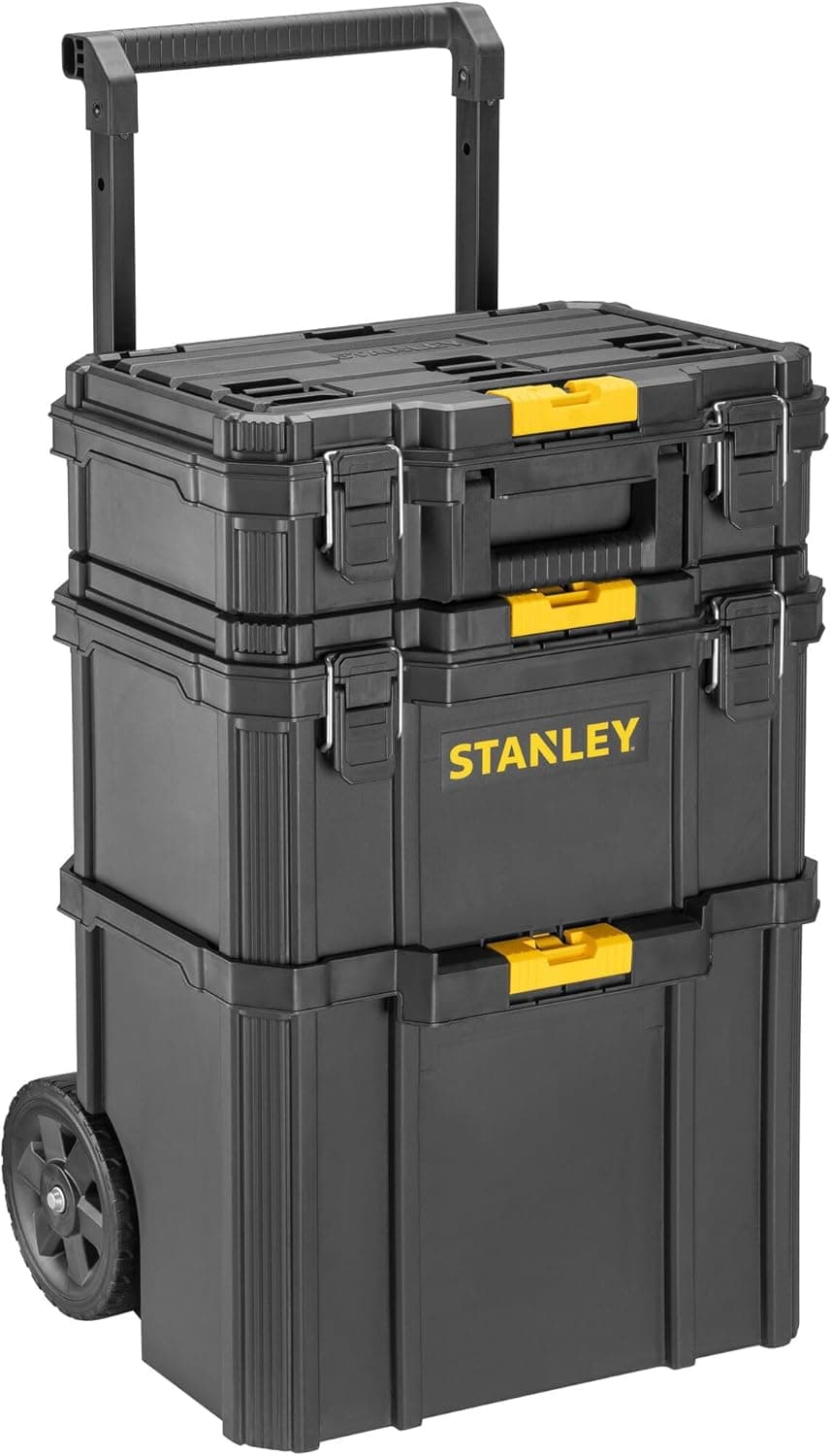 STANLEY Oficina móvel 3 em 1, compacta, porta-ferramentas integrado, 80 L de capacidade total, capacidade de carga de 45 kg, alça telescópica de 35 mm de largura, multicolorida, STST83319-1
