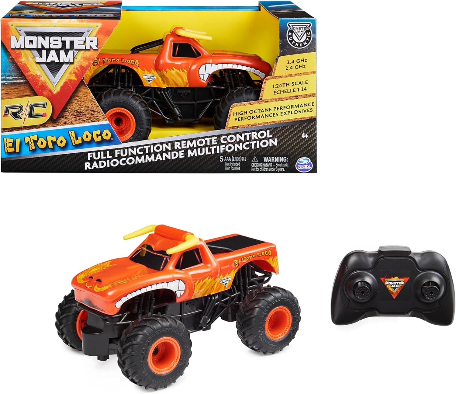 Monster Jam El Toro Loco 6060517 | Carro teledirigido 1:24 com controlo remoto a 2,4 GHz para crianças