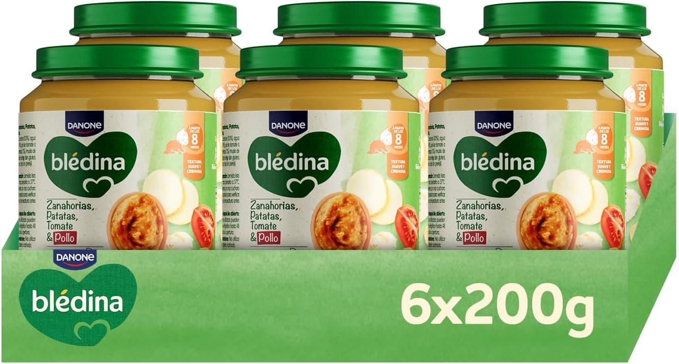 Blédina | Puré de cenoura batata tomate e frango para bebés sem sal nem açúcares adicionados pack de 6x200 g