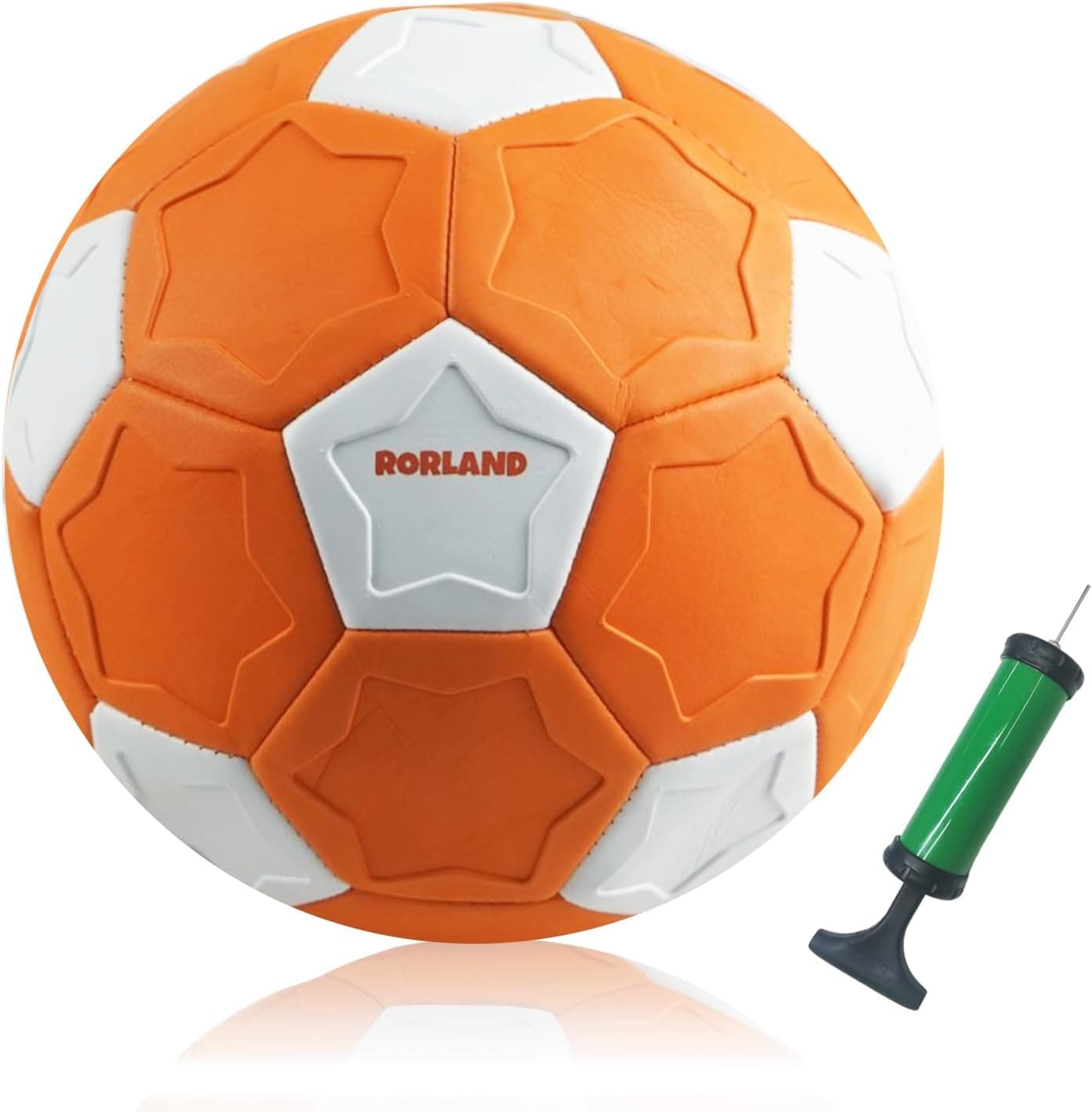 RORLAND Bola de futebol para crianças, brinquedos de futebol com bomba, leve e suave, bola curva, tamanho 4, jogos desportivos em interiores e ao ar livre, presente para meninos e meninas, laranja