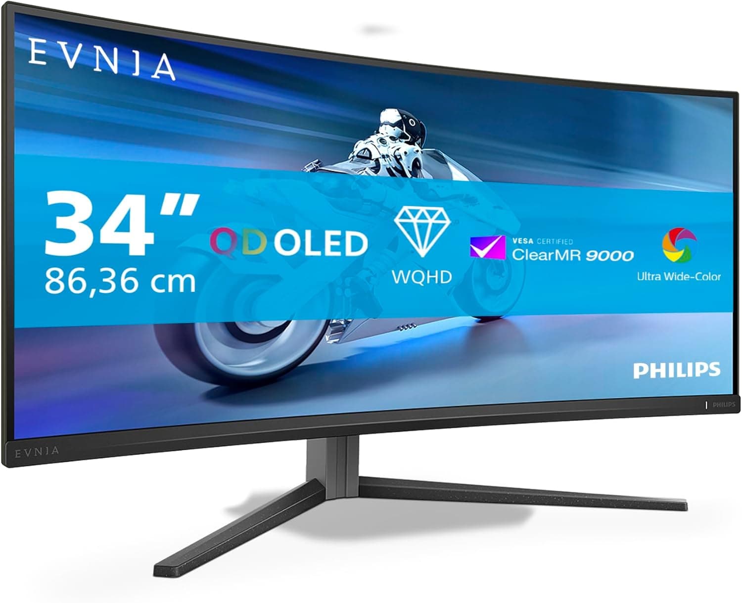 Philips Evnia 34M2C6500 Monitor curvo OLED WQHD de 34 polegadas, 175 Hz, 0,03 ms, HDR400, Ambiglow, FreeSync Premium Pro, G-Sync Comp. (3440 x 1440, 2X HDMI, DisplayPort, hub USB) cinzento-escuro