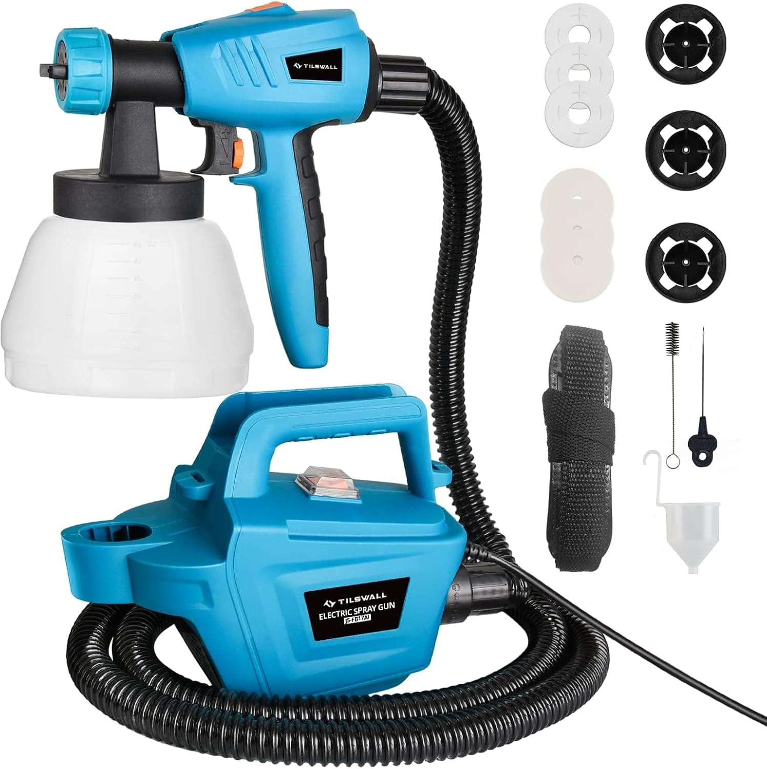 Tilswall Pistola de pintura 800 W, com tanque desmontável de 1300 ml, máximo 1200 ml/min 3 padrões de pulverização, 3 tamanhos de bicos HVLP pistola, para cerca, armário, pintura para casa