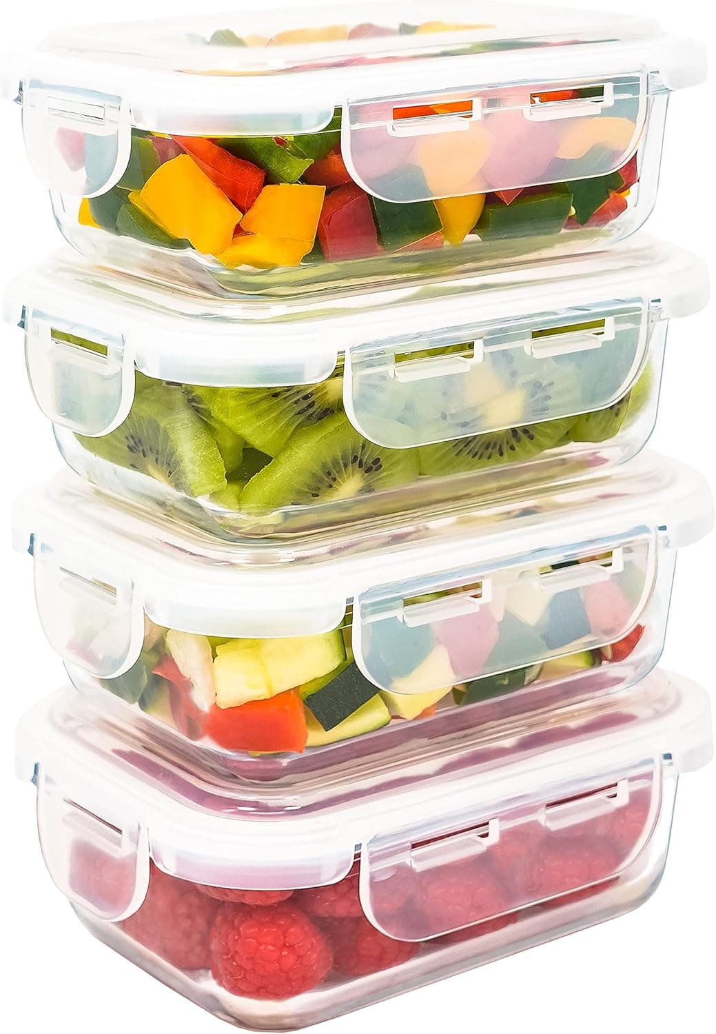 LG Luxury & Grace | Conjunto de 4 caixas herméticas de vidro para alimentos 360 ml seguras para micro-ondas, forno e máquina de lavar loiça
