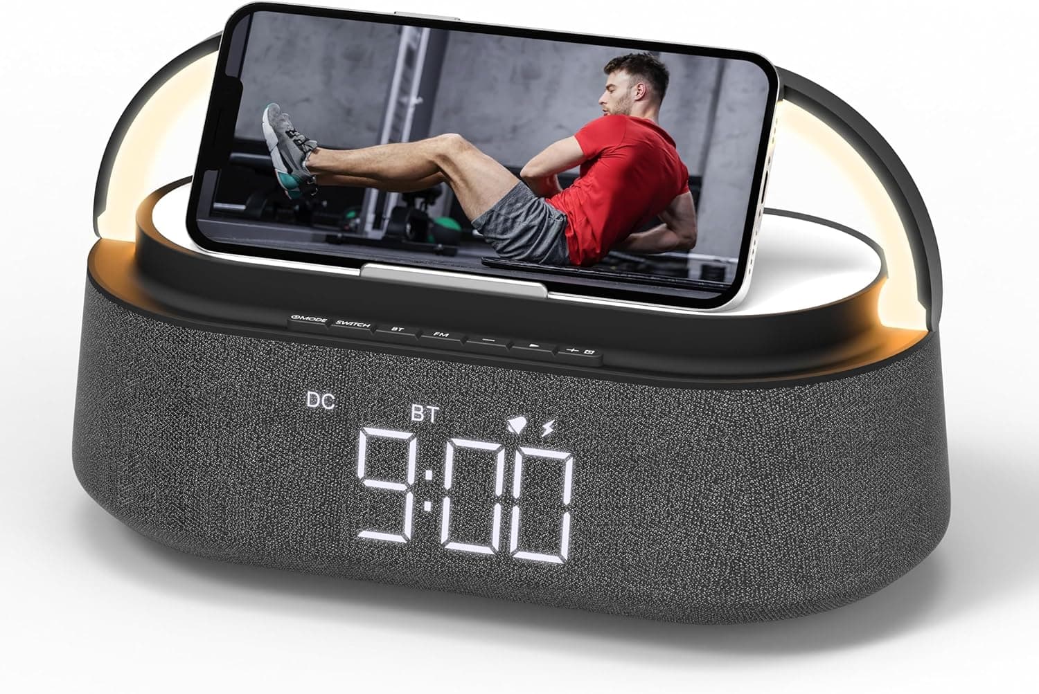 COLSUR Rádio despertador digital com carregamento sem fios, rádio FM com porta de carregamento USB, ecrã LED ajustável, luz noturna, Bluetooth, alarme do temporizador de desligamento e suporte para