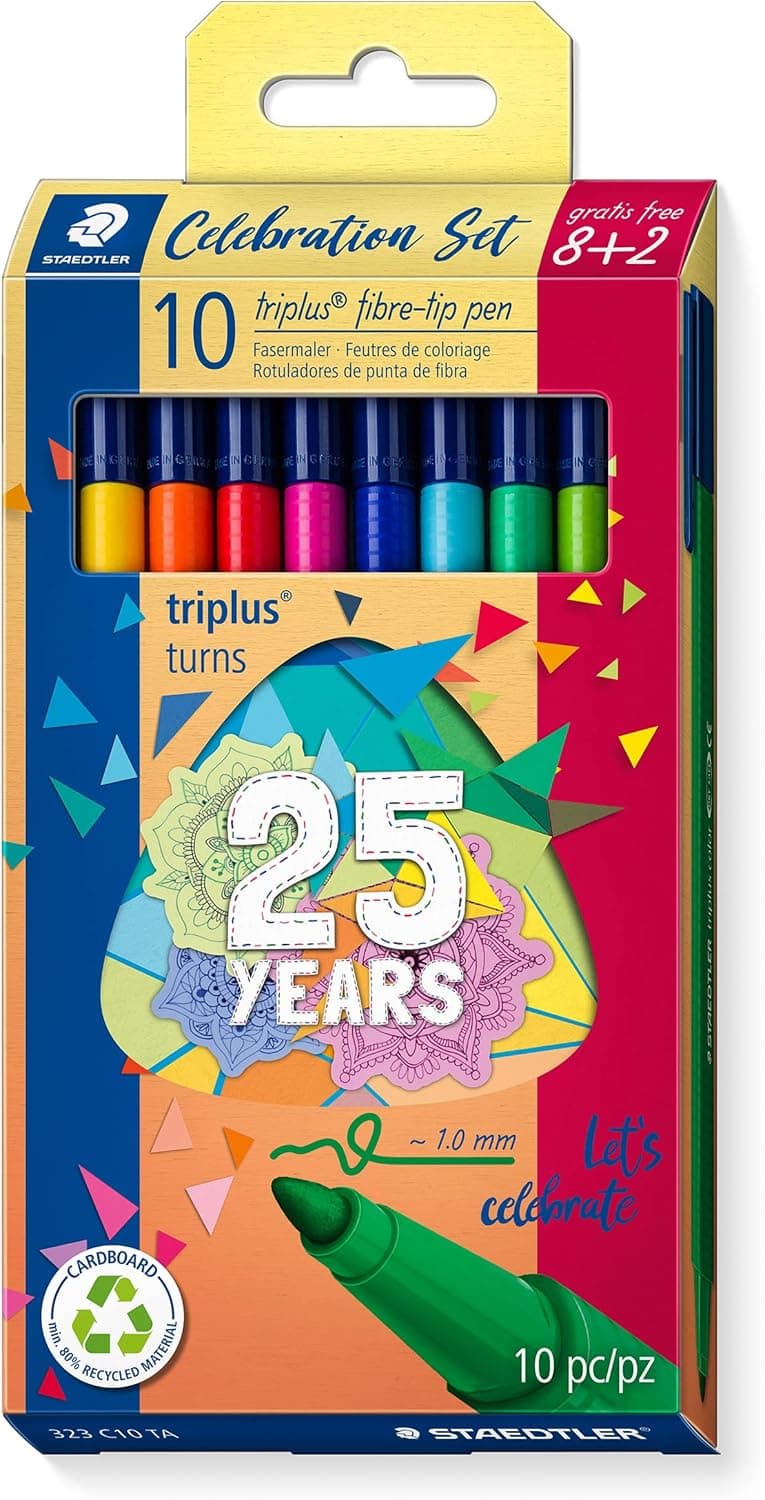 Triplus STAEDTLER 323 C10 TA Colour Limited Edition Marcadores de ponta de fibra, 1 mm, cores sortidas (pacote de 8 + 2 grátis)