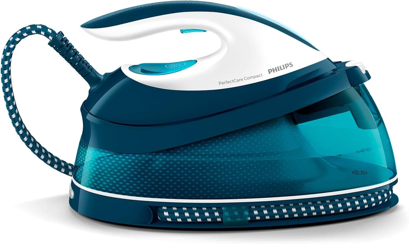 Philips PerfectCare Ferro de gerador de vapor compacto, tecnologia otimalTEMP, 6,5 bares, golpe de vapor 400 g, 120 g/min, desliga automática, tamanho compacto, sola especial, cor azul (GC788 g/min