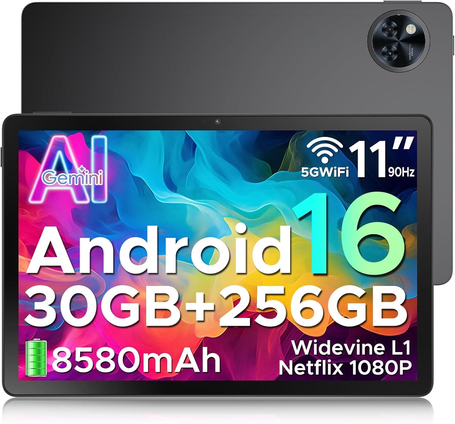 DOOGEE U11 Pro | Tablet Android de 11 polegadas com 30 GB RAM 256 GB armazenamento, ecrã HD IPS 90 Hz, bateria 8580 mAh, Wi-Fi 5G e reconhecimento facial