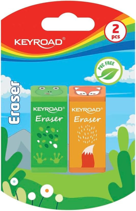 KEYROAD Borracha de apagar – animais/apagador para lápis e lápis de cor/2 unidades - Blister/mistura de cores/ideal para a escola e o escritório