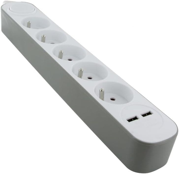 Extensão 5 x 16 A com USB, 1,5 m, branco/cinzento