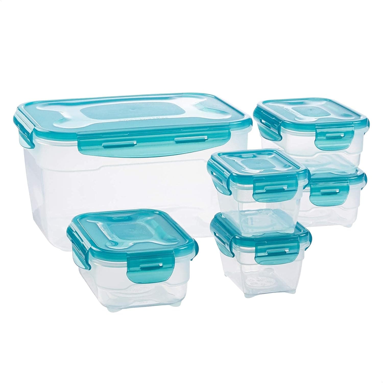 Amazon Basics | Conjunto de 6 recipientes herméticos empilháveis com tampa em plástico sem BPA 0,6 L próprios para frigorífico micro-ondas e máquina de lavar loiça