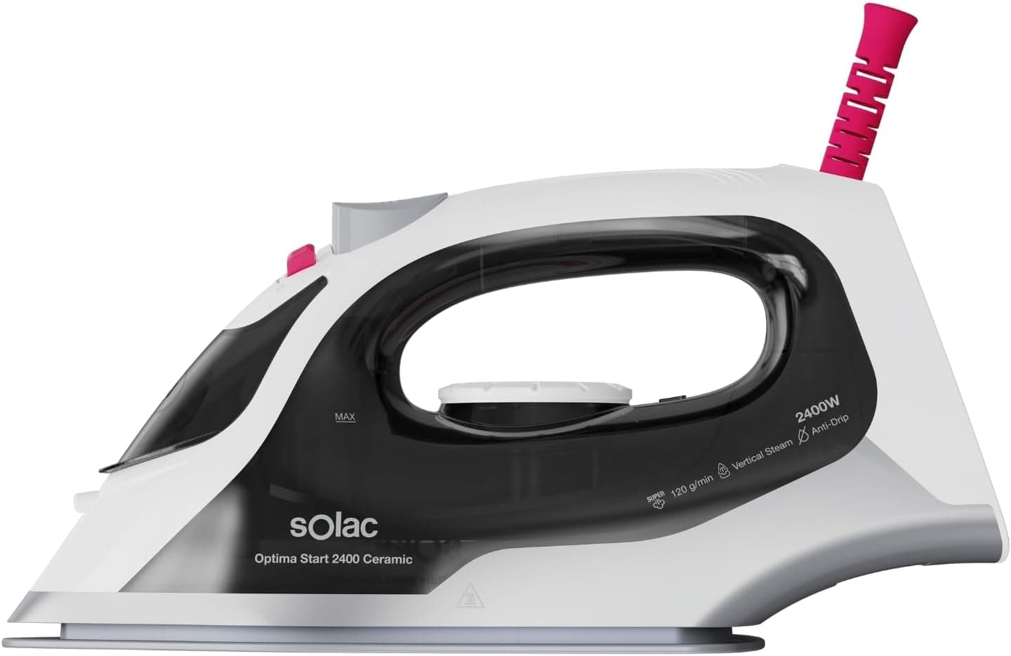 Solac - Ferro a vapor Optima Start 2400 W | Golpe a vapor de 120 g/min | Vapor contínuo 30 g/min | Sola de cerâmica anti-aderente, função em spray e anti-gotejamento
