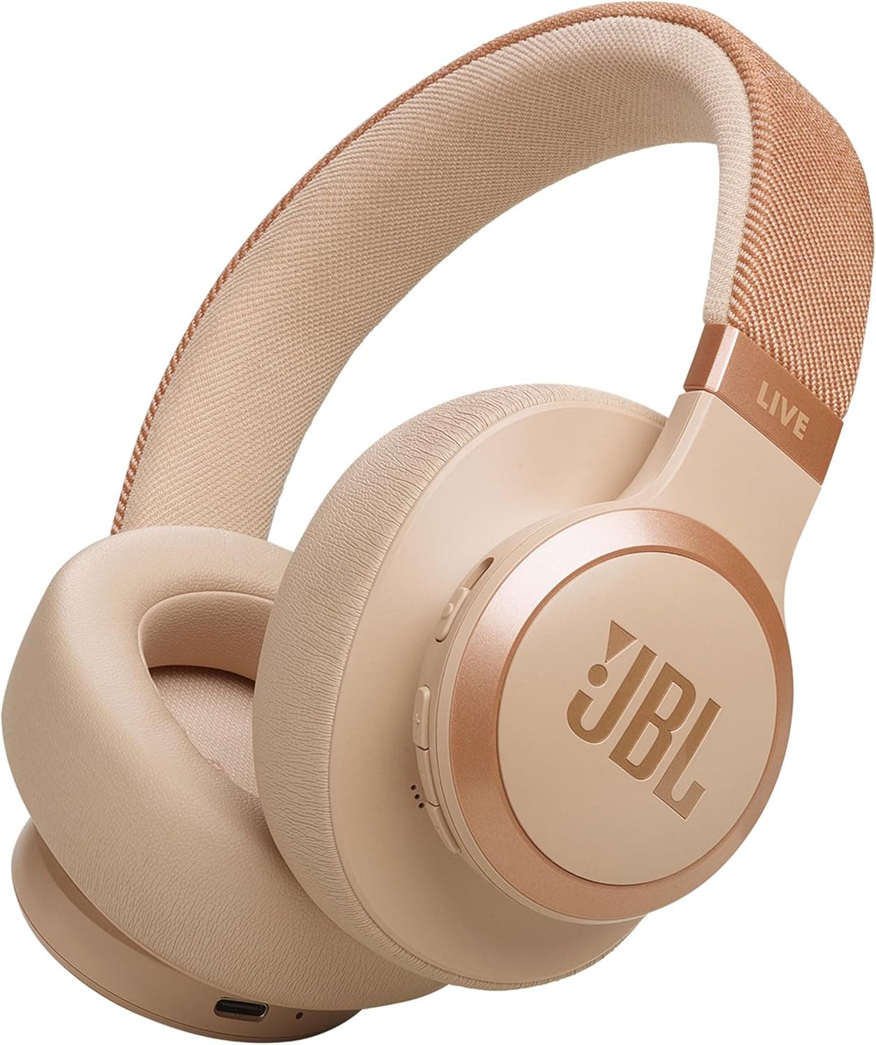 JBL Live 770 NC | Auscultadores circum-aurais Bluetooth com cancelamento de ruído adaptativo e até 65 horas de autonomia, bege