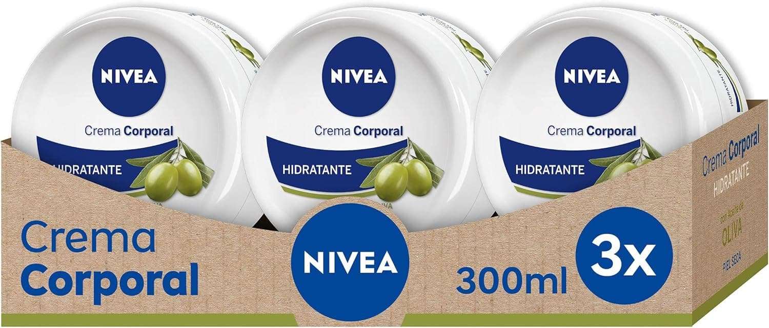 NIVEA Creme Corporal com Azeite de Oliva – Pack de 3 (3 x 300 ml), Hidratante com Ingredientes Naturais para Pele Seca