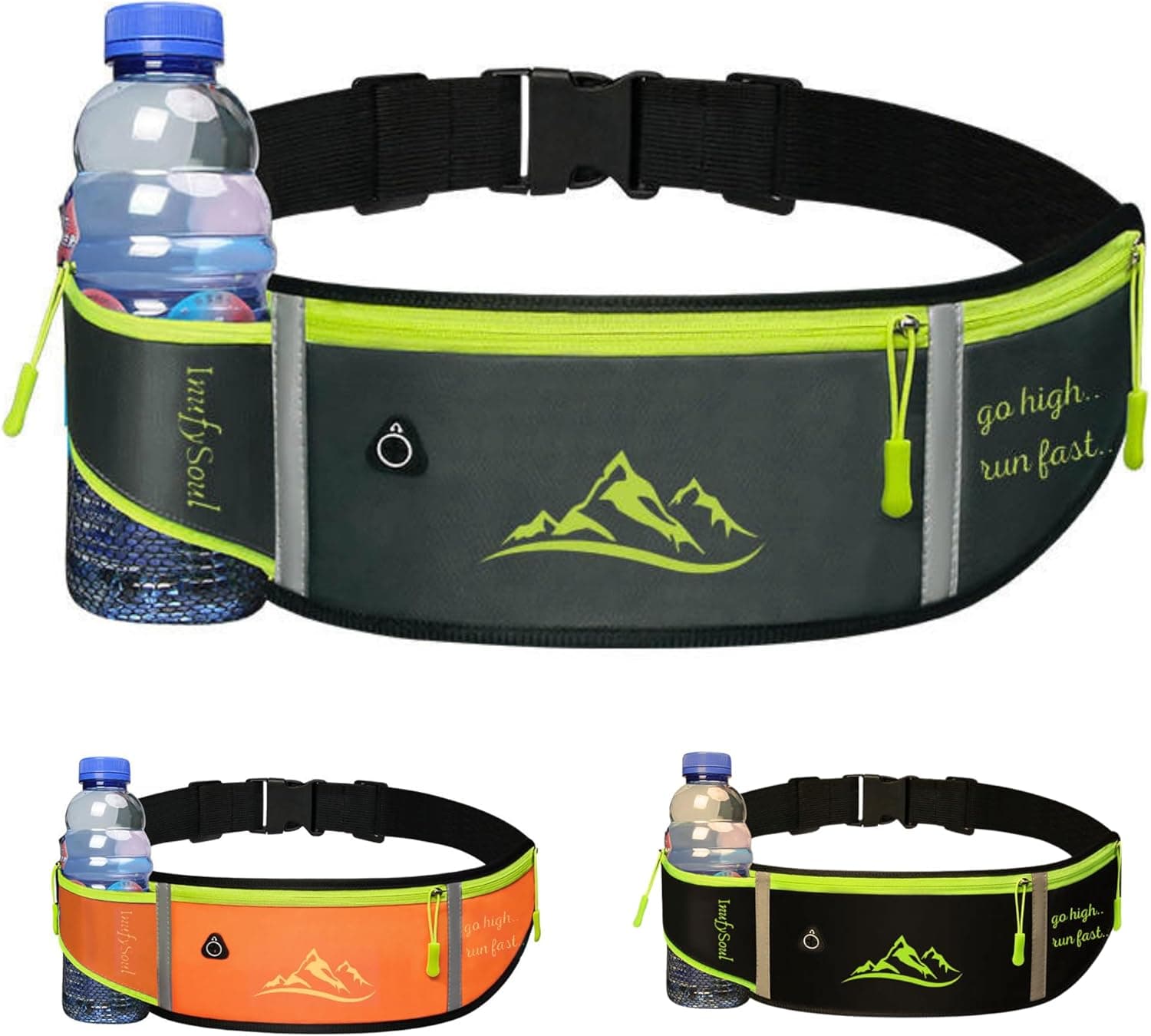 InufySoul® Bolsa de cintura Running mulher homem - cinto de corrida - cinto desportivo impermeável para telefones - cinto Running com orifício auriculares, Cinzento escuro, Bolsa de cintura corrida