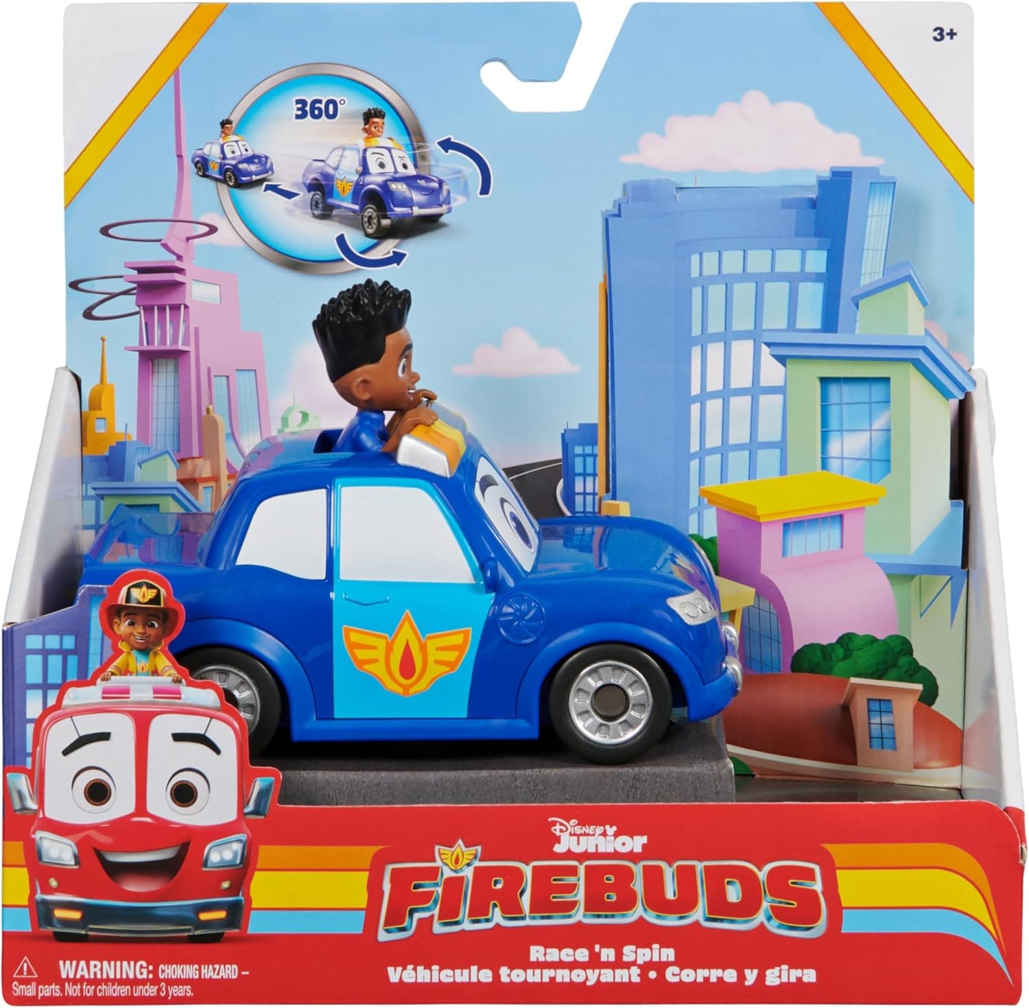 DISNEY JUNIOR - Unidade de resgate - JAYDEN e PISTÃO - figura de ação e carro polícia de brinquedo com fricção e ação de voltas completas - 6066349 - brinquedos crianças 3 anos +