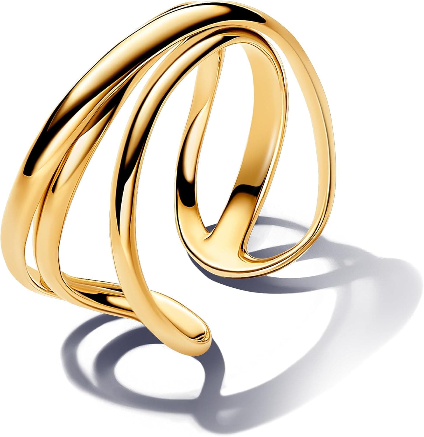 PANDORA Essence Anel aberto de banda tripla banhado a ouro de 14 quilates