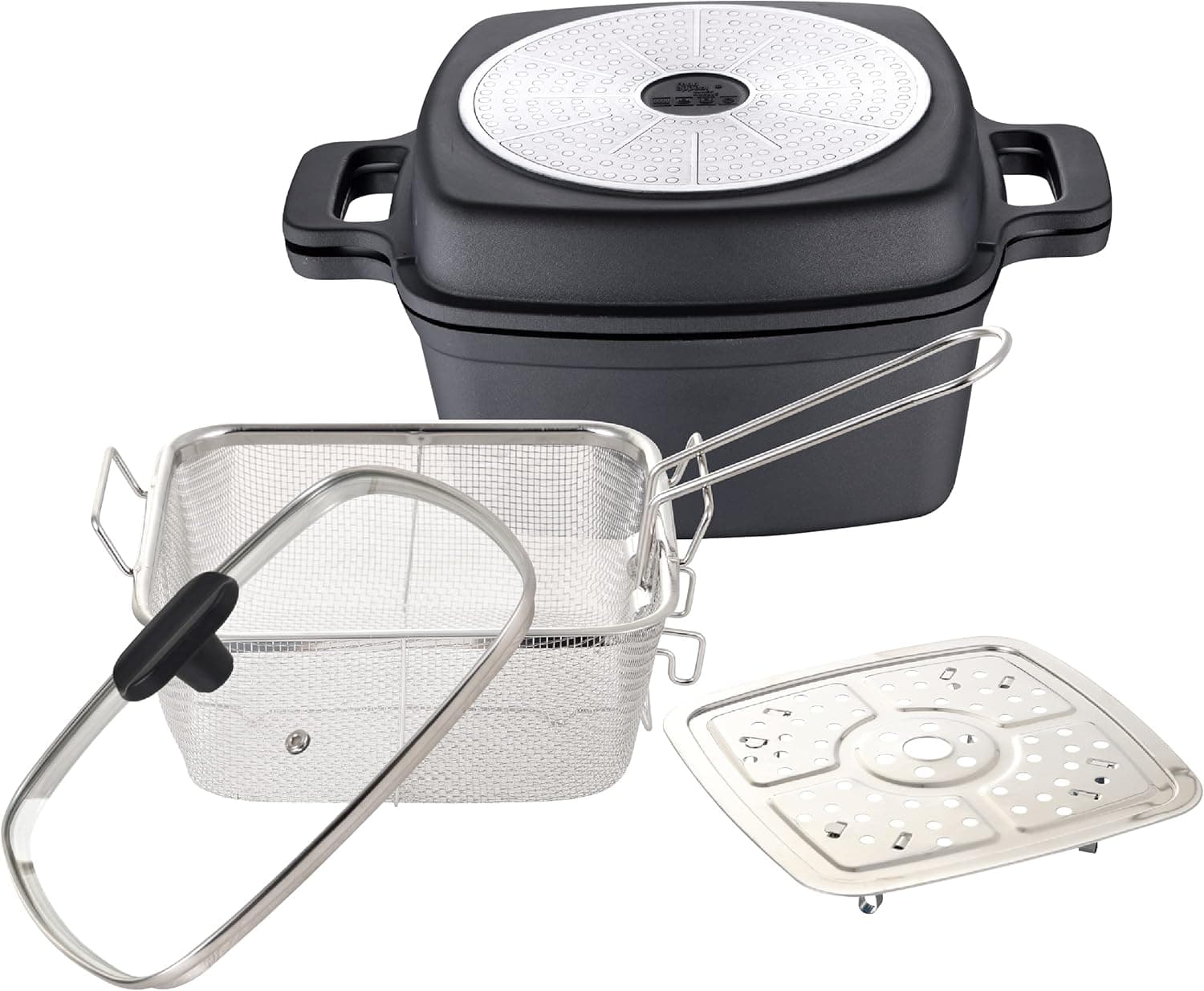 MasterPRO Foodies Conjunto de panelas 5 peças em 1 | Conjunto multifuncional de alumínio fundido | cozinhar, assar, fritar e cozinhar a vapor | Inclui acessórios | Para todos os tipos de fogos