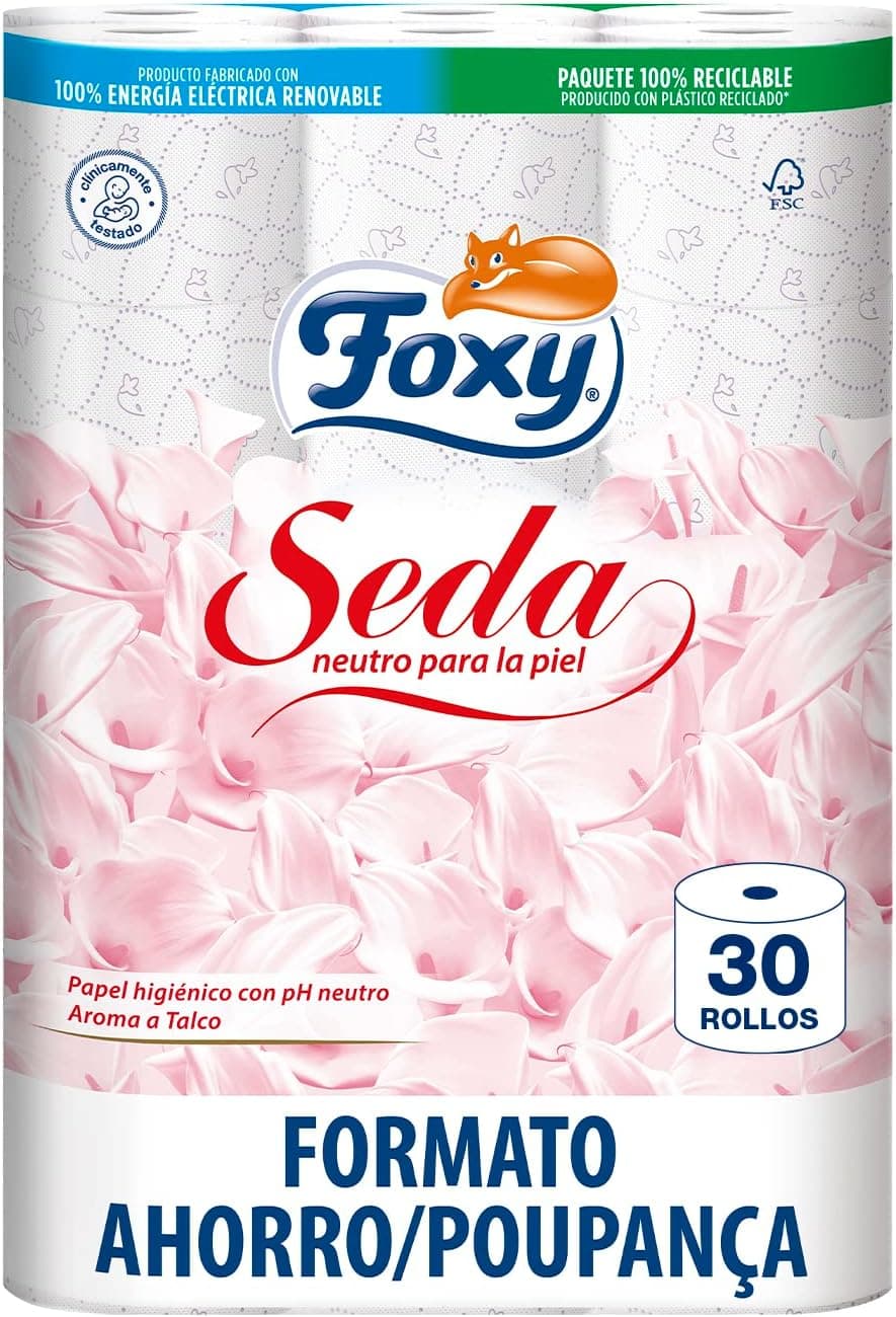 Foxy Seda | Papel higiénico neutro para a pele 30 rolos com embalagem reciclável