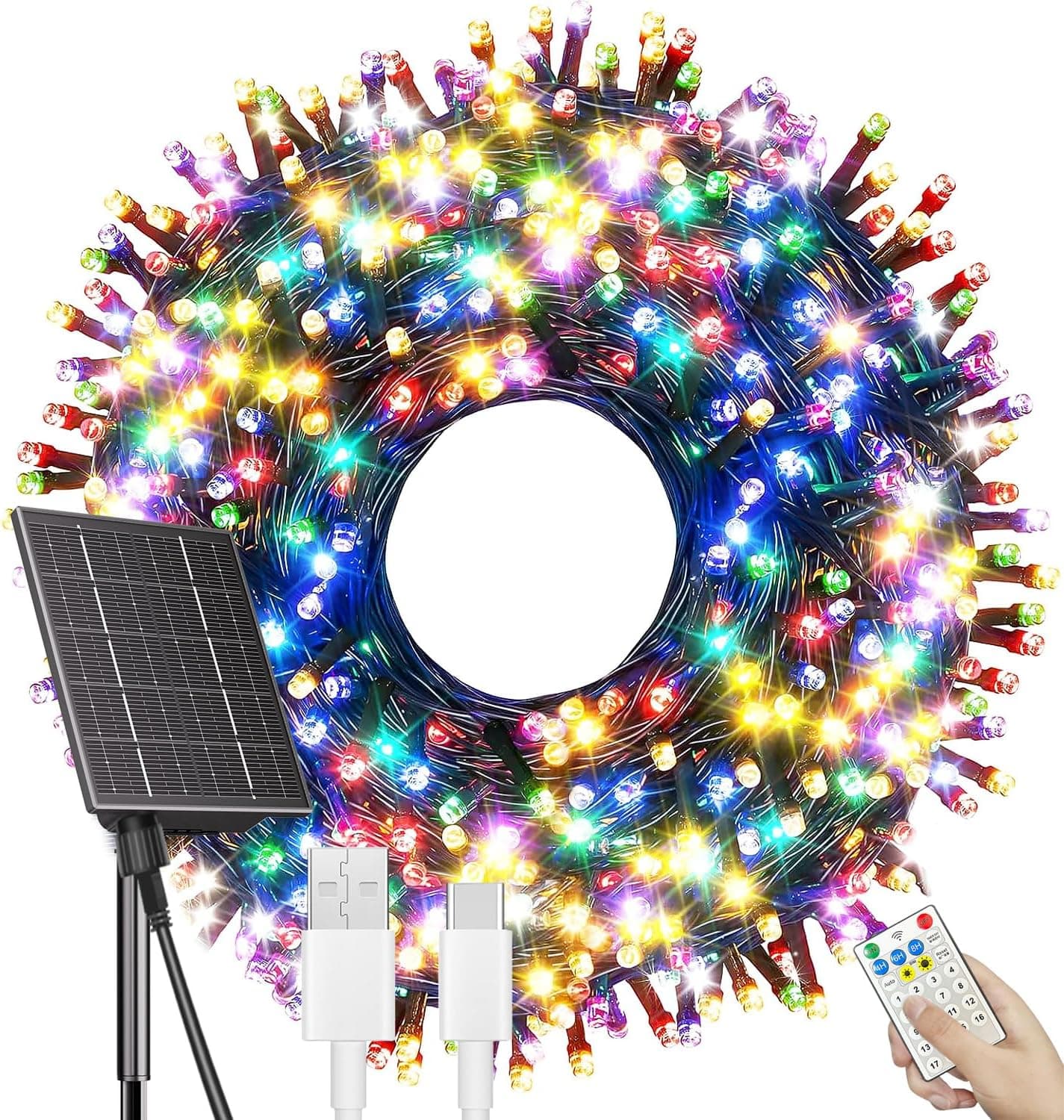 SOLARBABY Guirlanda luzes solares exteriores, 50 m 500 LED luzes solares LED exterior jardim corrente de luzes solares 19 modos IP65 luzes de Natal exterior decoração para exterior interior festa