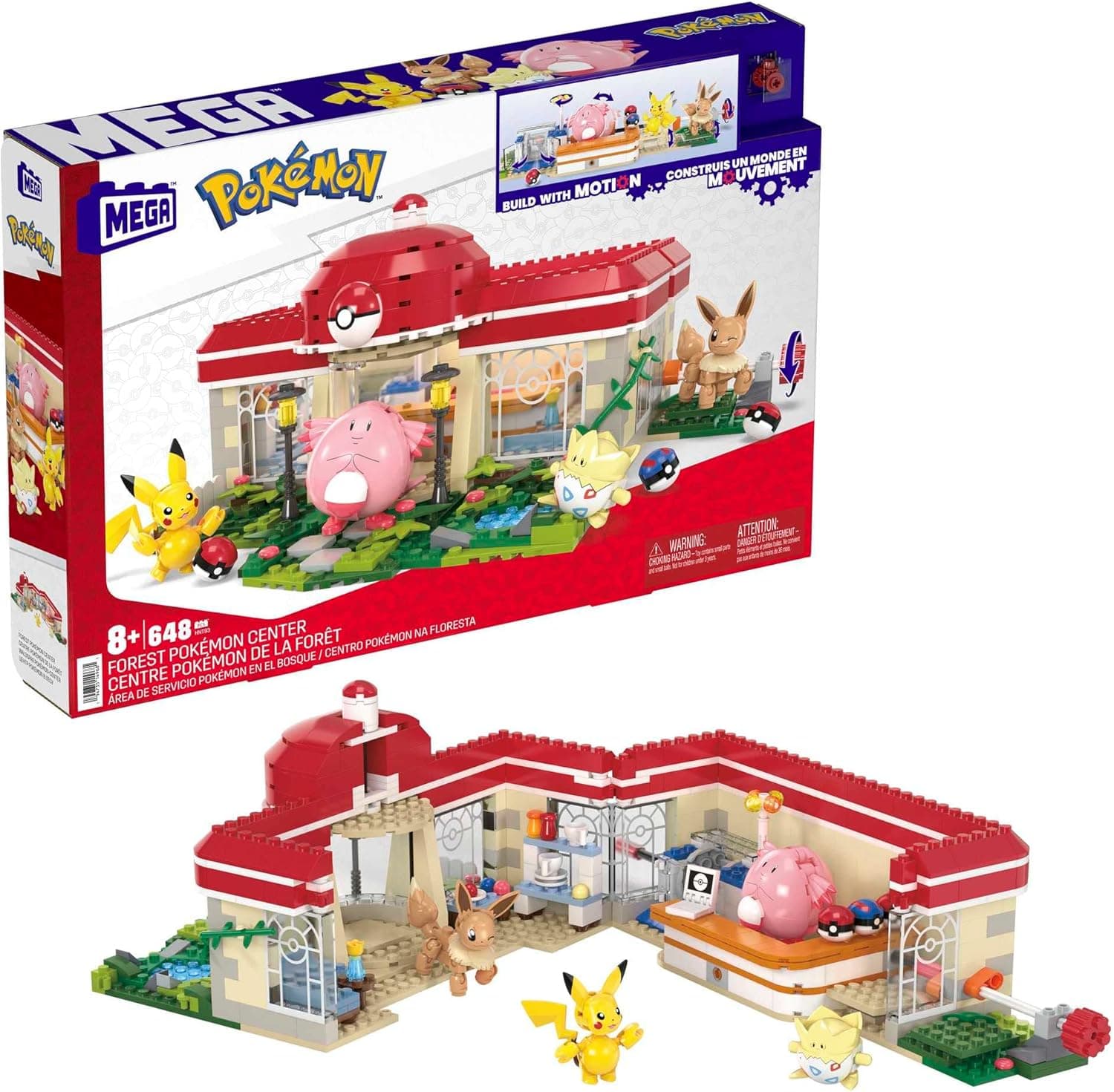 Mega Construx Pokémon Centro Pokemon na floresta + 600 blocos de construção com 4 personagens, brinquedo + 8 anos (Mattel HNT93)