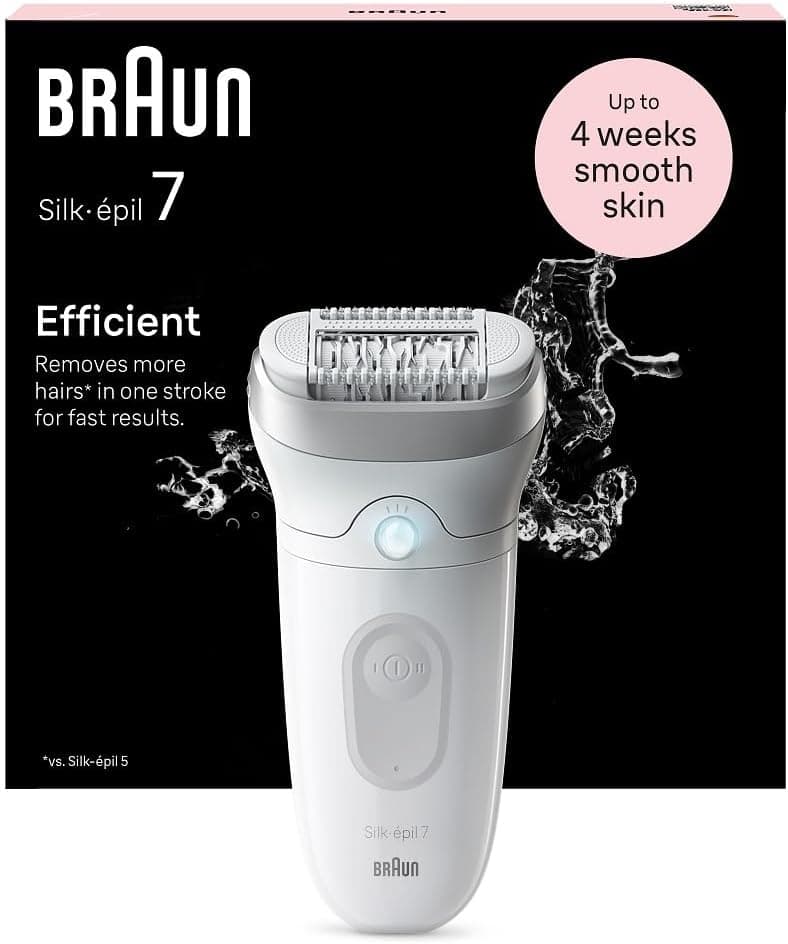Braun Silk-épil 7, Depiladora elétrica para uma eliminação fácil do cabelo, pele macia duradoura, 7-011, branca/prateada