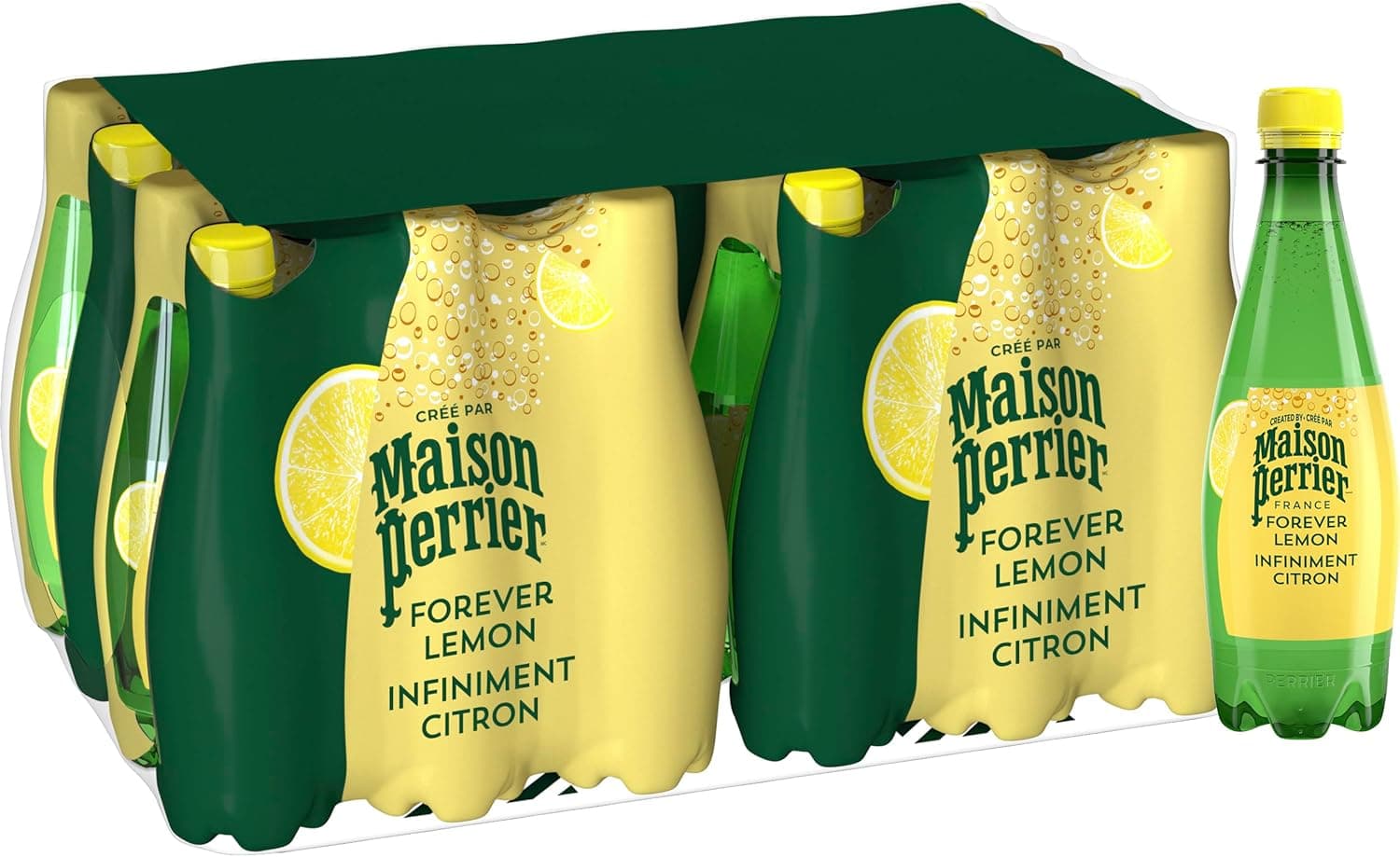 Maison Perrier Forever Água mineral natural com gás com sabor limão, 4 pacotes de 6 x 50 cl, 24 garrafas
