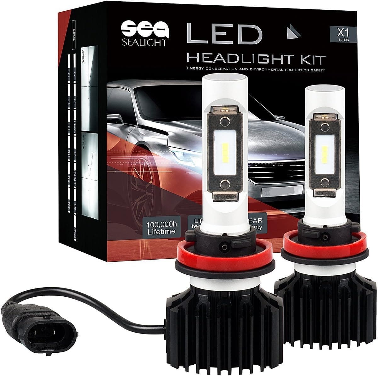 SEALIGHT H11 Lâmpadas LED para faróis dianteiros, 80 W 14000 LM super brilhante, 6500 K branco frio, 5 anos de vida, IP67, embalagem de 2