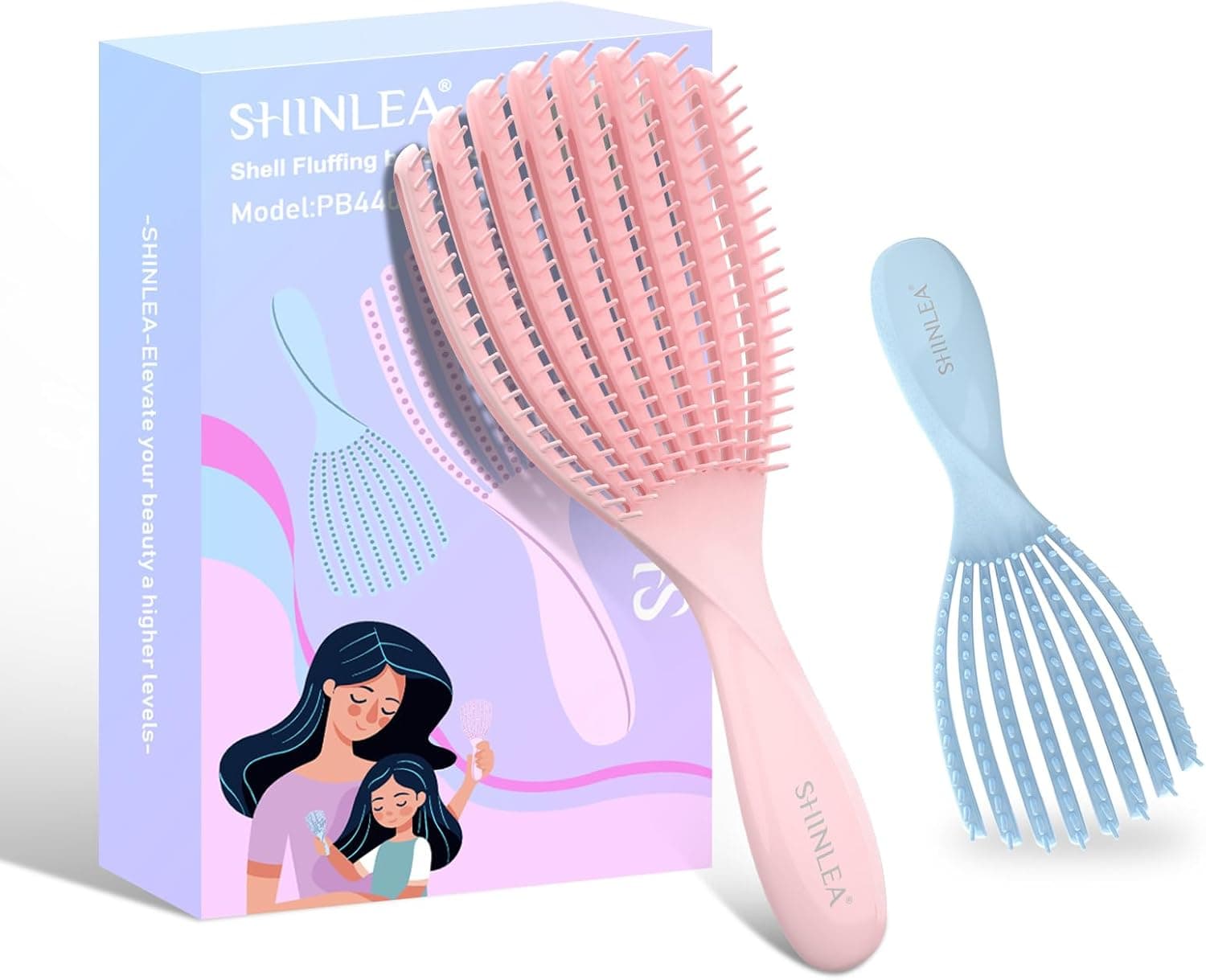 Escova de cabelo - SHINLEA escova de cabelo antipuxões - elimina os nós, escova de cabelo encaracolado para mulheres, homens, crianças - Wet Hari Brush para usar em cabelo húmido e seco (rosa e azul)